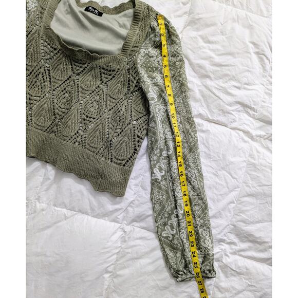 MISS ME Sage Green Long Sleeve Cropped Top Medium - Picture 9 of 9